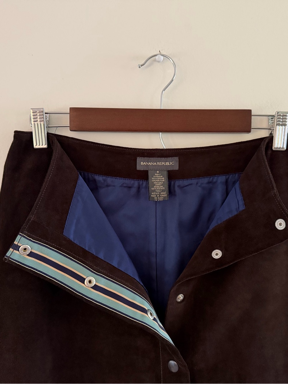 100% Leather Brown Lined Classic Capsule Neutral Preppy Western Straight Skirt 8 - Picture 2 of 3